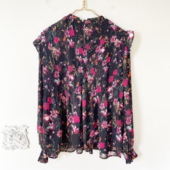 Ted Baker Enyya Fern Forest Floral High Neck Smock Blouse 4 / US 10 L - Picture 9 of 12